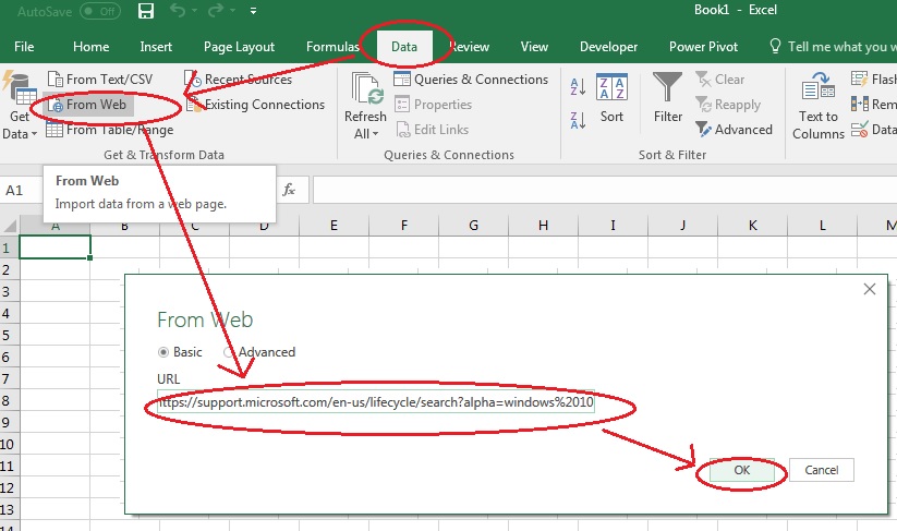 Excel import data from web